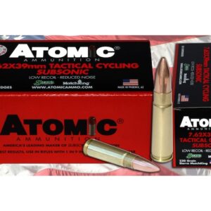 Atomic Tactical Cycling Subsonic Ammunition 7.62x39mm 220 Grain Hollow Point Boat Tail Box of 50