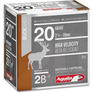 Aguila High Velocity Ammunition 20 Gauge 2-3/4″ #2 Buckshot 15 Pellets