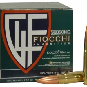 Fiocchi Exacta Ammunition 300 AAC Blackout Subsonic 220 Grain Sierra MatchKing Hollow Point Boat Tail